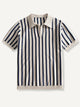 Stripe Knit Open-Collar Polo