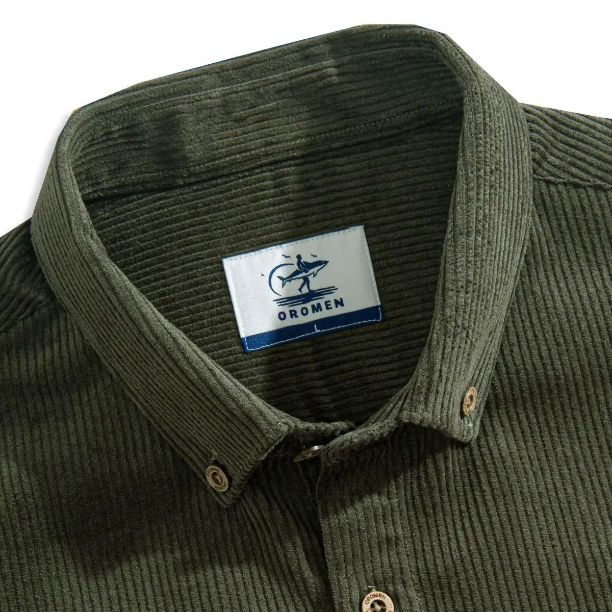 Army Green Utility Corduroy Shirt – Button-Down Collar Detail