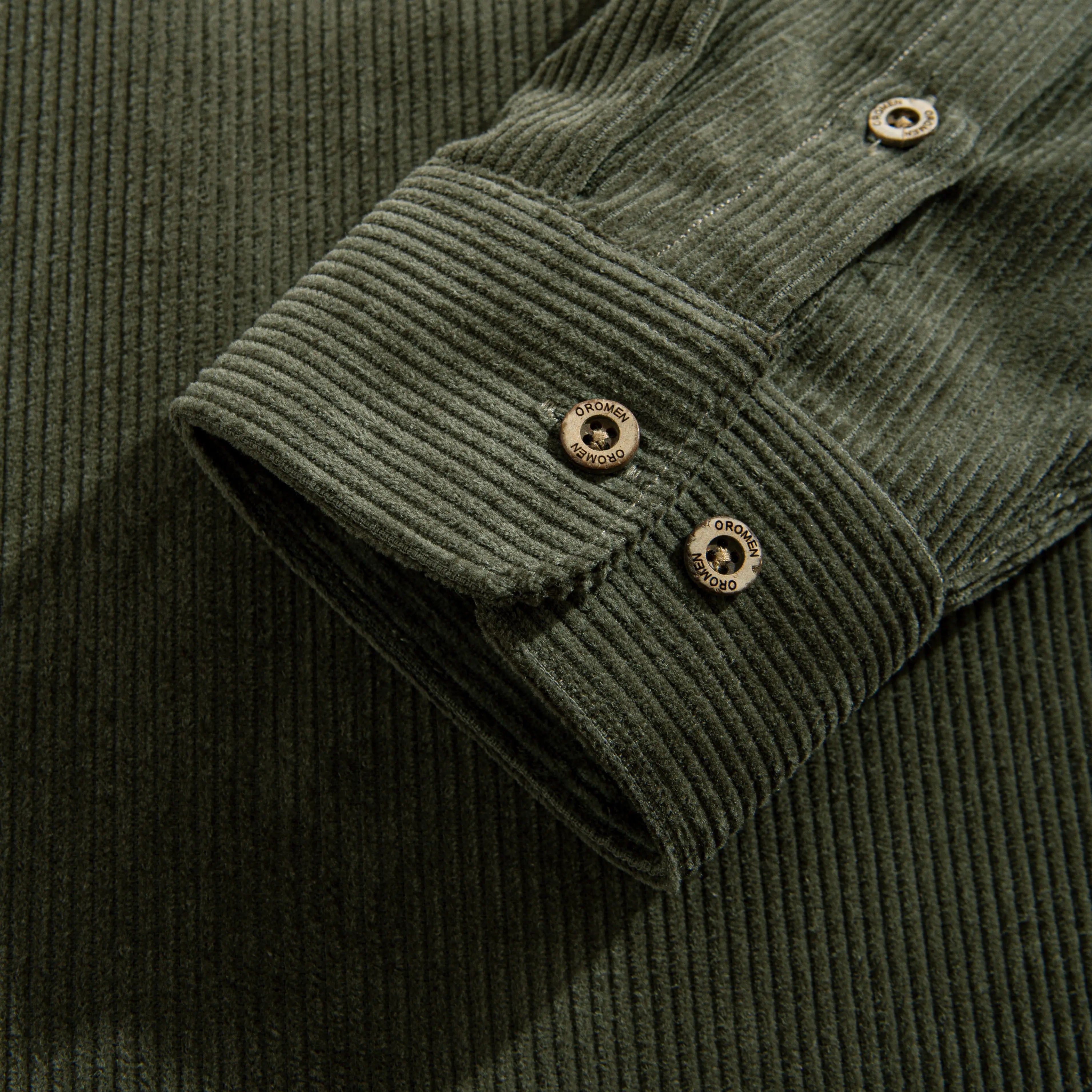 Army Green Utility Corduroy Shirt – Full Length Flat Lay