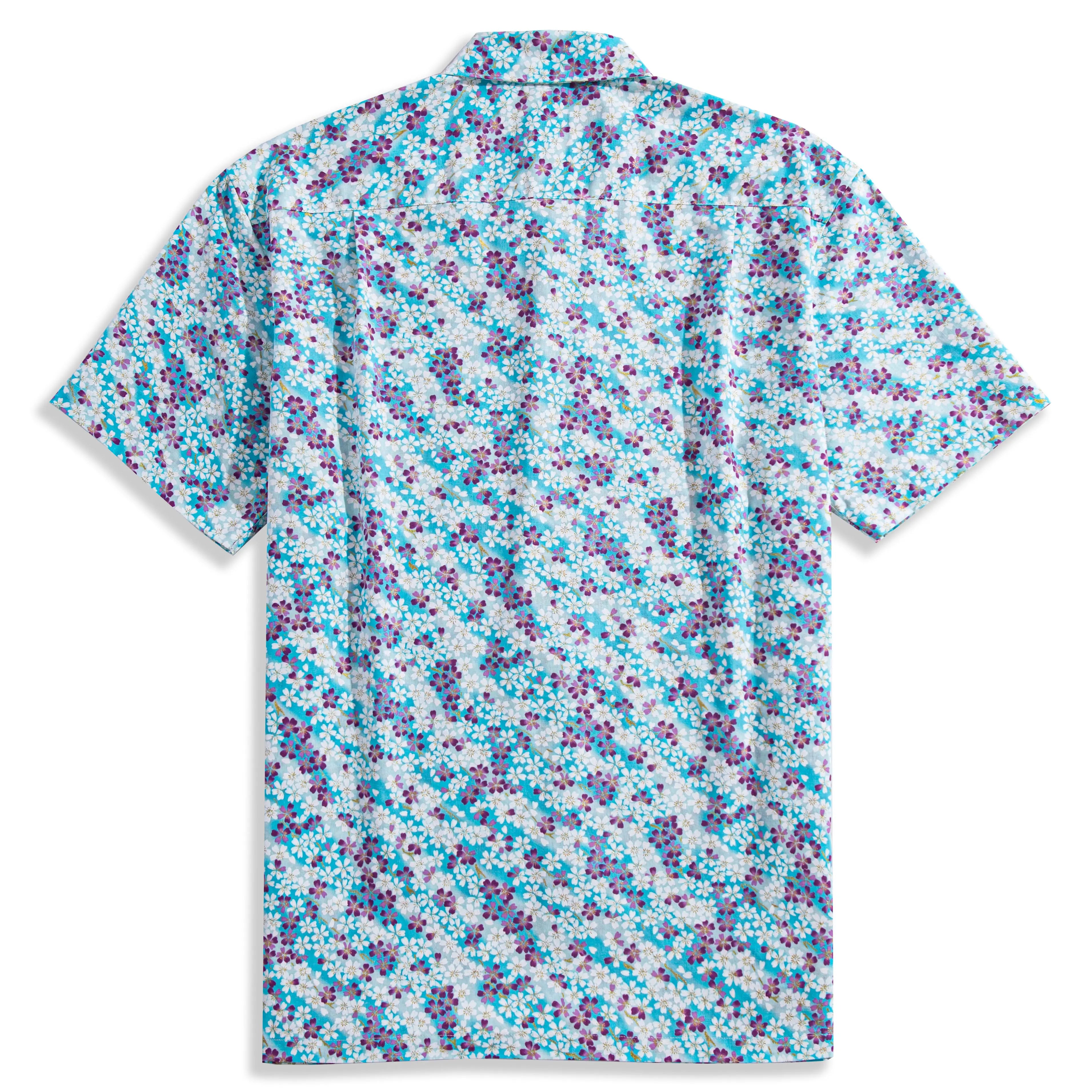 Back View with Box Pleat - Sakura Petals Japanese Style Shirt Full Design