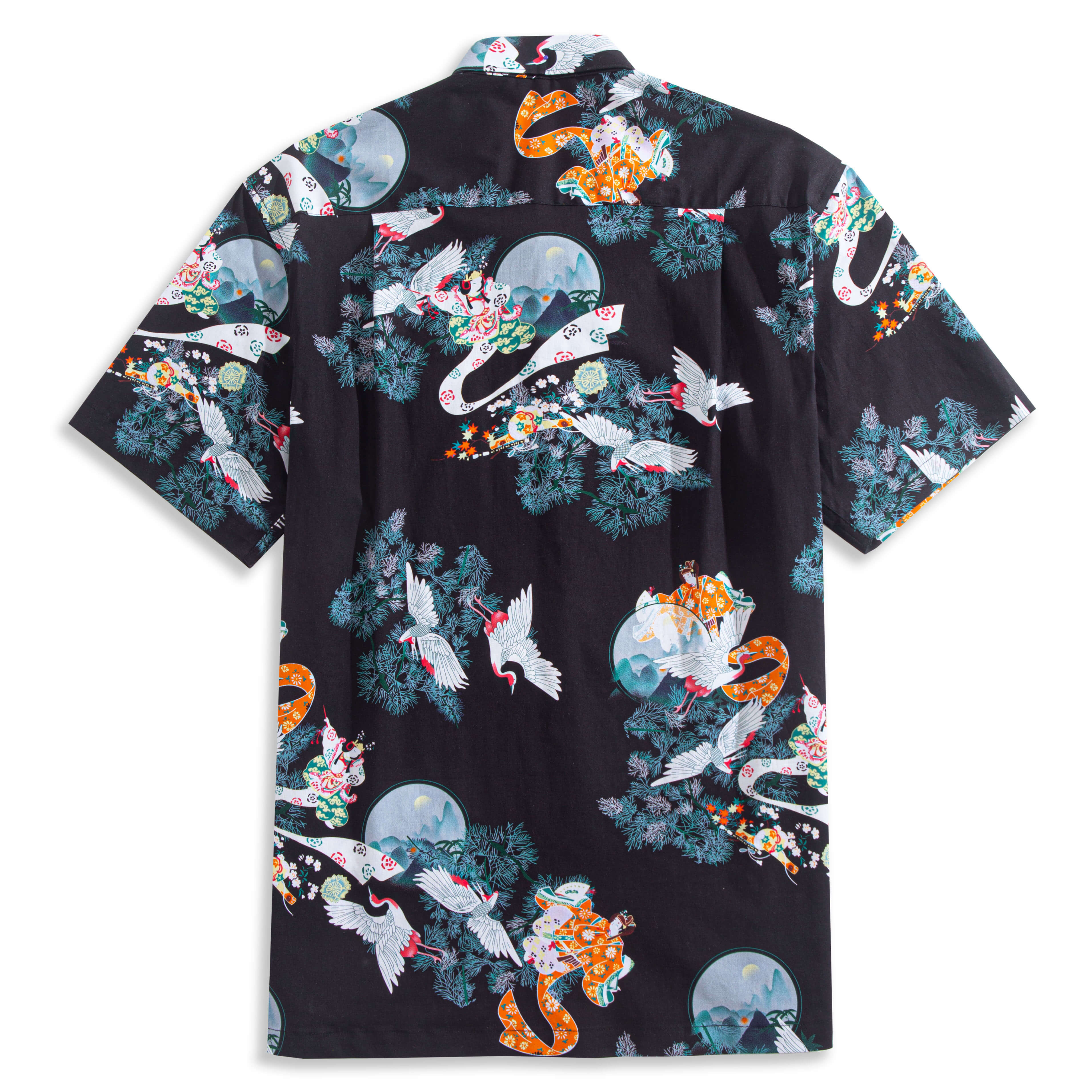 Back View with Box Pleat - Thousand Cranes Japanese Aloha Shirt Full Design