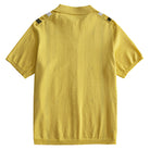 Back flat lay of men's yellow retro stripe diamond jacquard knit shirt on white background – OROMEN