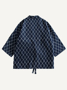 Back flat lay view of Diamond Grid Haori Kimono displaying allover geometric diamond pattern