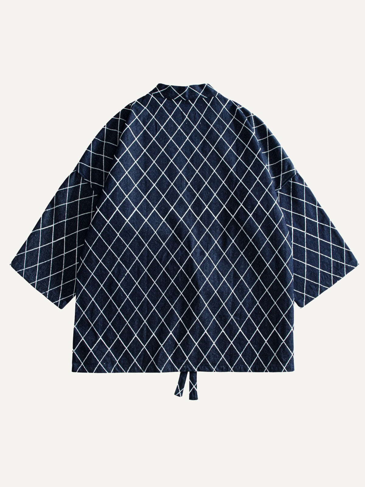 Back flat lay view of Diamond Grid Haori Kimono displaying allover geometric diamond pattern