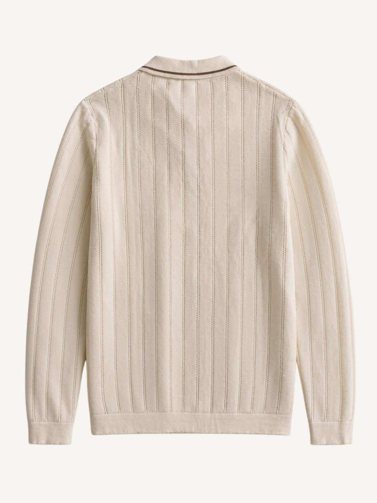 Back flat lay view of OROMEN Contrast Tipped Knit Sweater