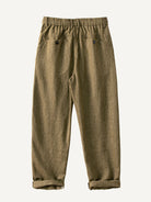 Back flat lay view of OROMEN Herringbone Weave Linen Trousers