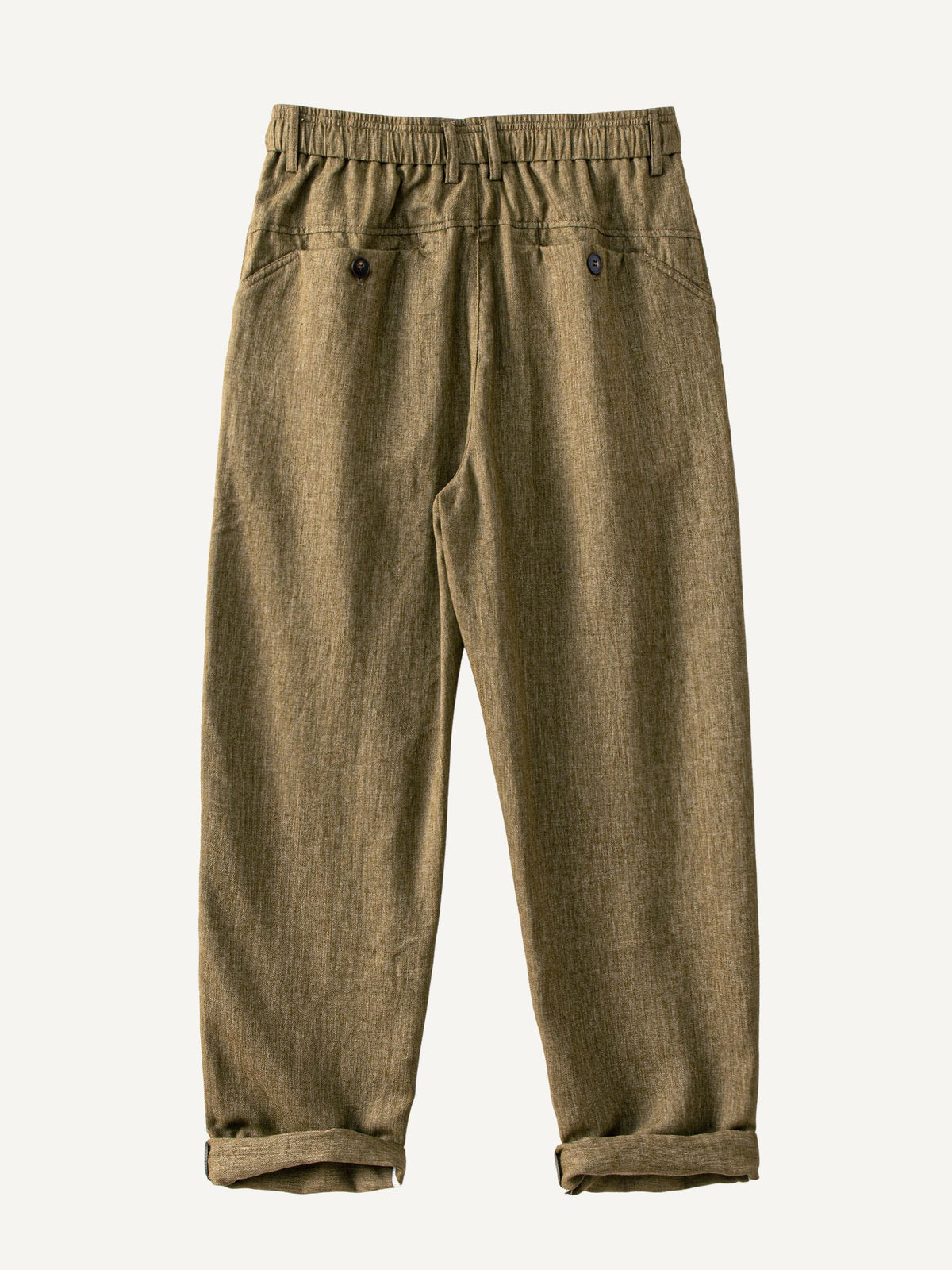 Back flat lay view of OROMEN Herringbone Weave Linen Trousers