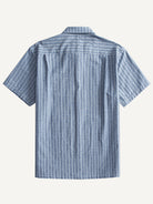 Back flat lay view with vertical sashiko stripes and box pleat of OROMEN Sashiko Chambray Cotton Shirt