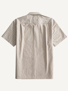 Back flat lay view with vertical sashiko stripes and box pleat of OROMEN Sashiko Stripe Cotton Shirt