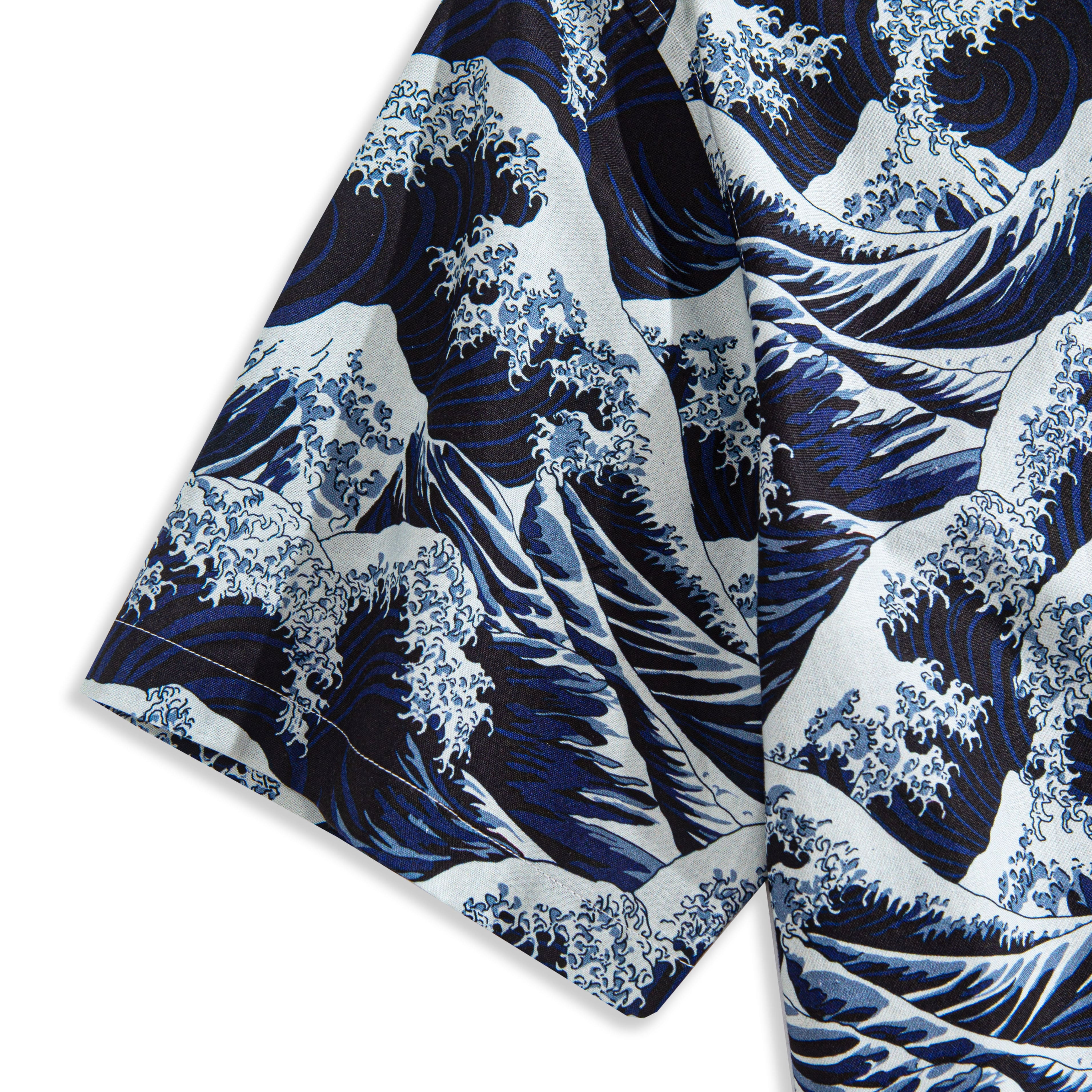 Back view of Great Wave shirt with box pleat - OROMEN Japanese art collection