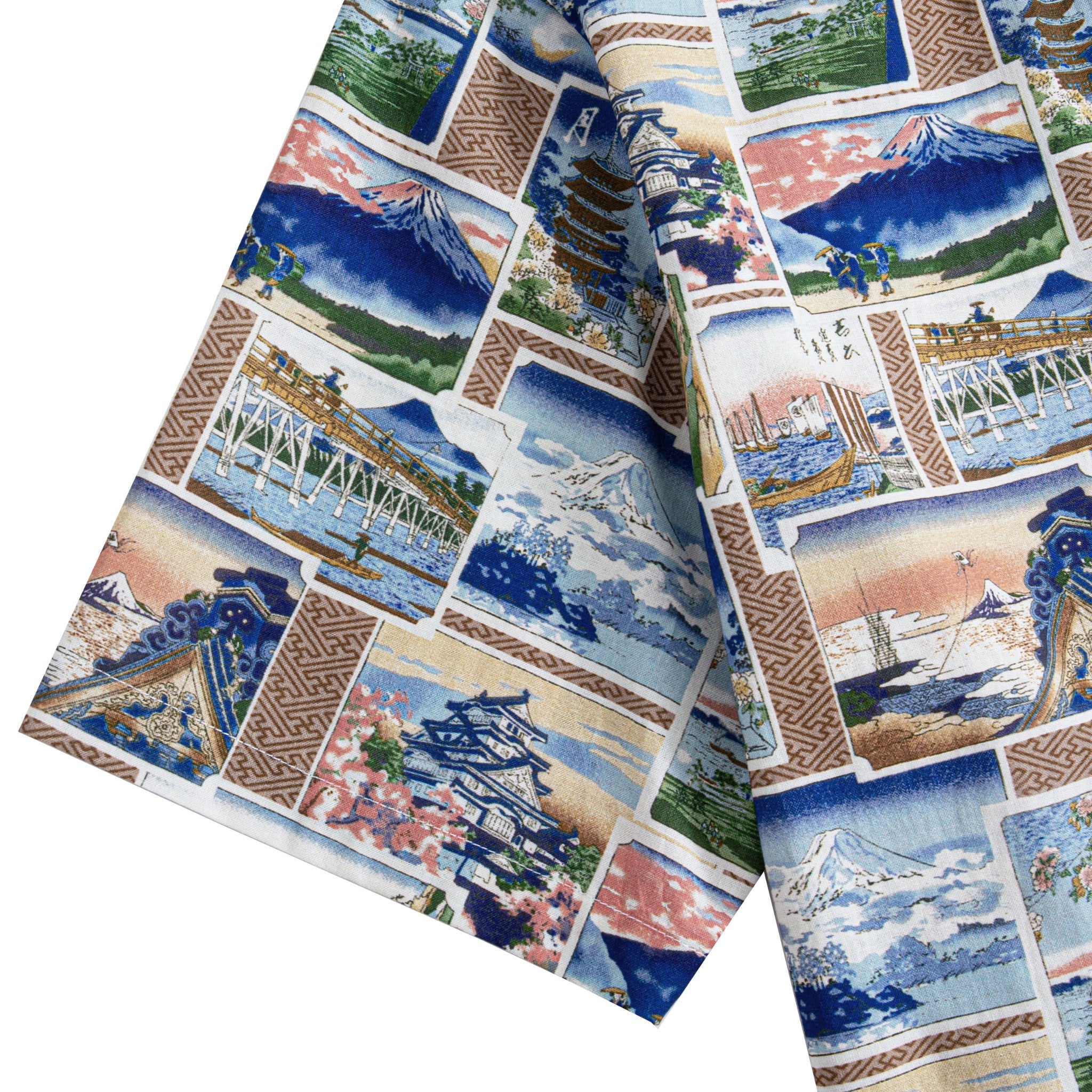 Back view of Japanese cotton aloha shirt with box pleat and side vent details