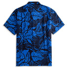 Back view of OROMEN Blue Bush Hawaiian shirt – full tropical leaf print in navy blue