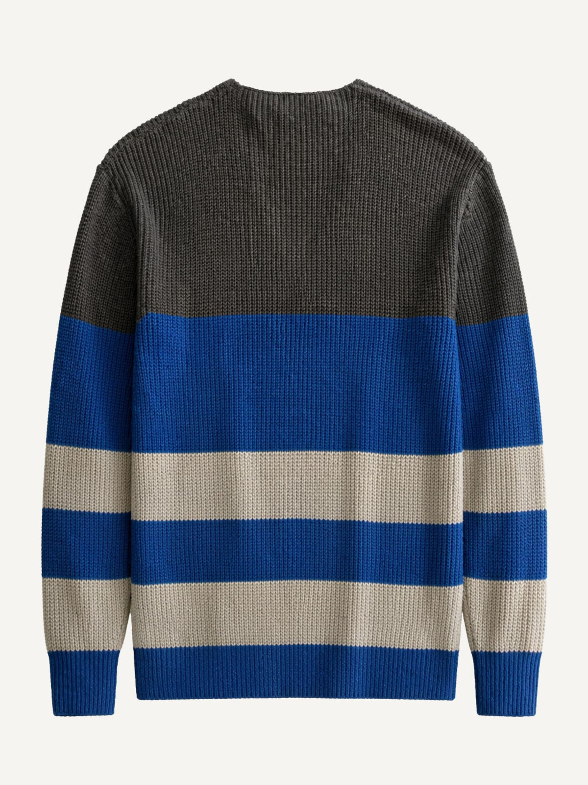 Back view of OROMEN Coastline Stripe Jumper Sweater showing horizontal colorblock stripes