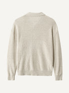 Back view of OROMEN Horizontal Textured Ribbed Polo Cardigan in oatmeal mélange