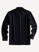 Back view of OROMEN Ink Wash Cotton-Linen Shirt with box pleat
