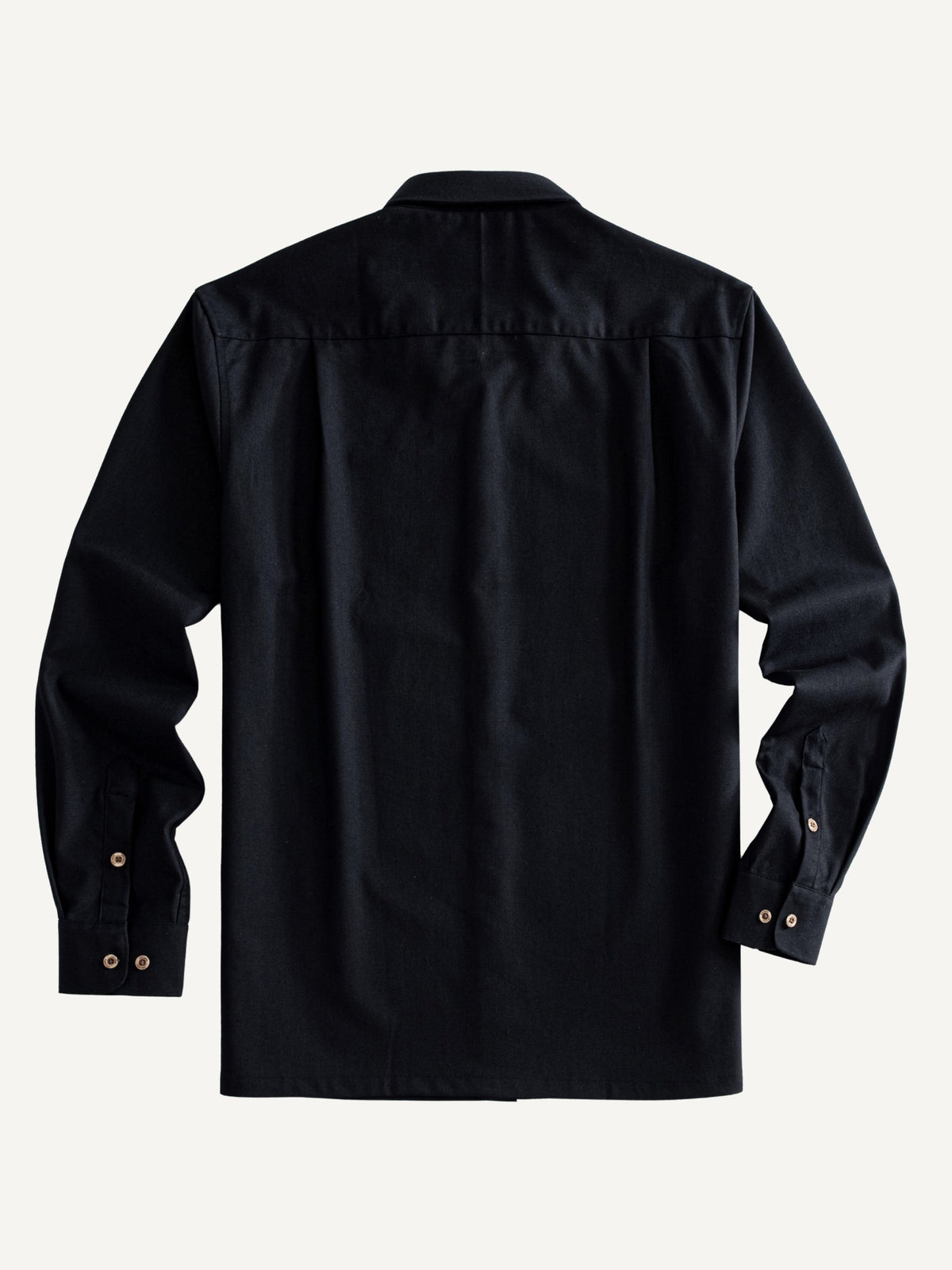 Back view of OROMEN Ink Wash Cotton-Linen Shirt with box pleat
