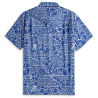 Back view of OROMEN Plant Totem Hawaiian shirt – full retro totem, hibiscus and monstera leaf print in navy blue