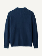 Back view of OROMEN Ribbed Polo Collar Knit Cardigan showing vertical rib pattern
