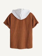 Back view of OROMEN Rust Hooded Utility Shirt showing hood