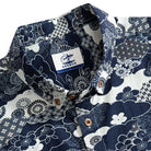 Back view of OROMEN Seigaiha Asanoha Sakura Japanese pattern short sleeve shirt in Navy