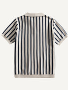 Back view of OROMEN Stripe Knit Open-Collar Polo