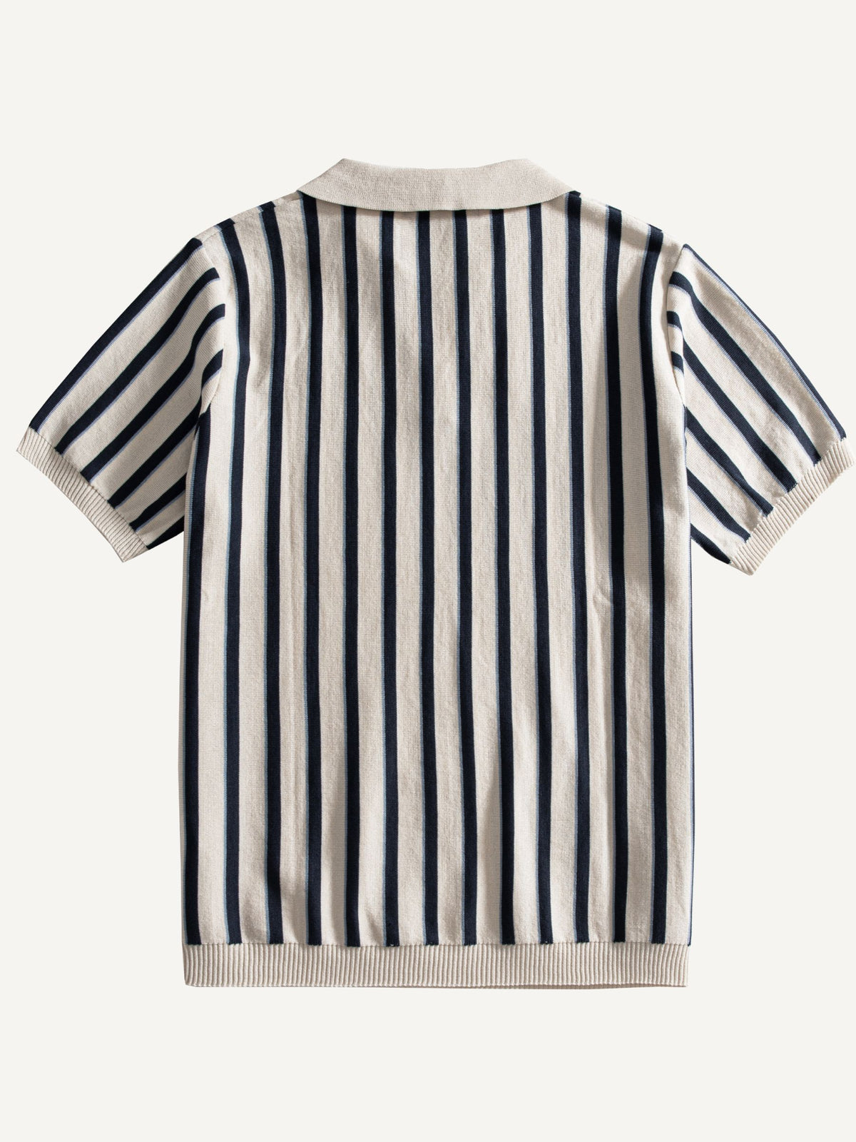 Back view of OROMEN Stripe Knit Open-Collar Polo