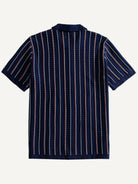 Back view of OROMEN Tally Stripe Open-Knit Shirt