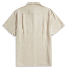 Back view of OROMEN Versatile Shirt – beige Tencel™ linen with back box pleat and short sleeves