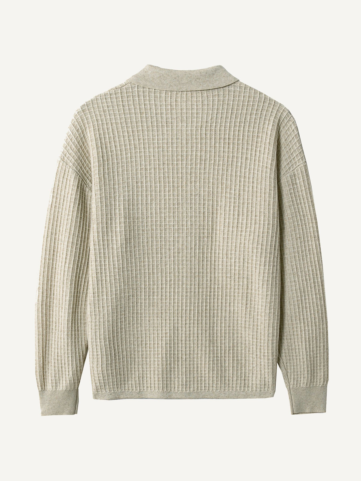 Back view of OROMEN beige Ribbed Button-Down Sweater Cardigan
