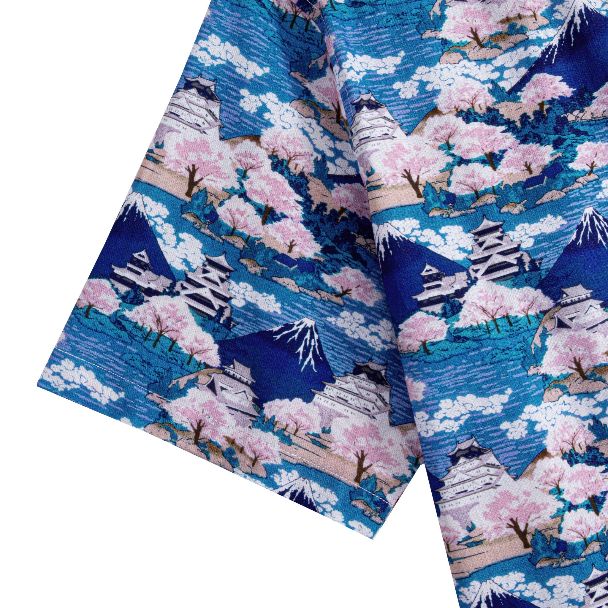 Back view of cotton aloha shirt with box pleat and side vent construction details