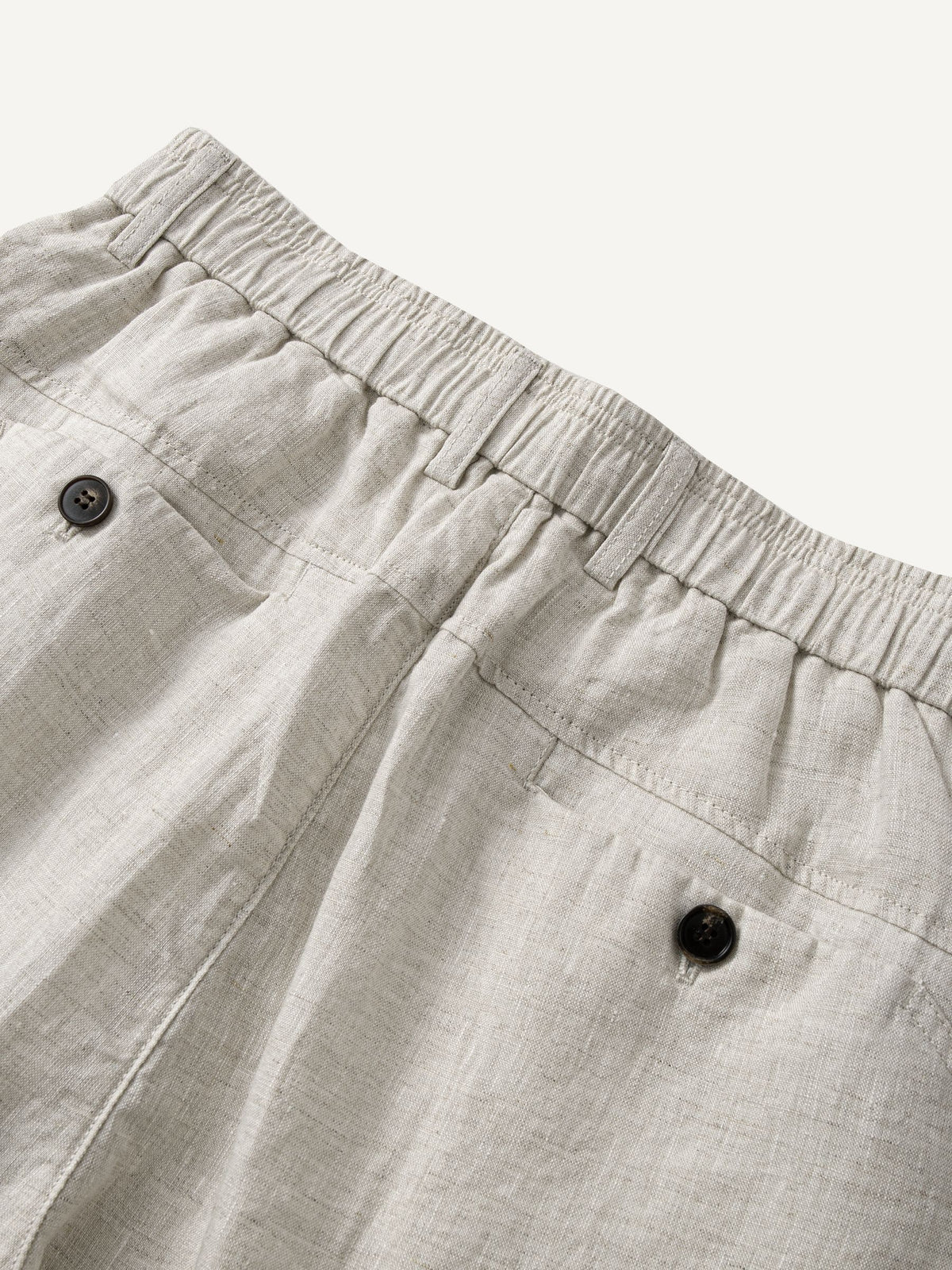 Back waistband detail of OROMEN Crosshatch Weave Relaxed Trousers with elastic waist