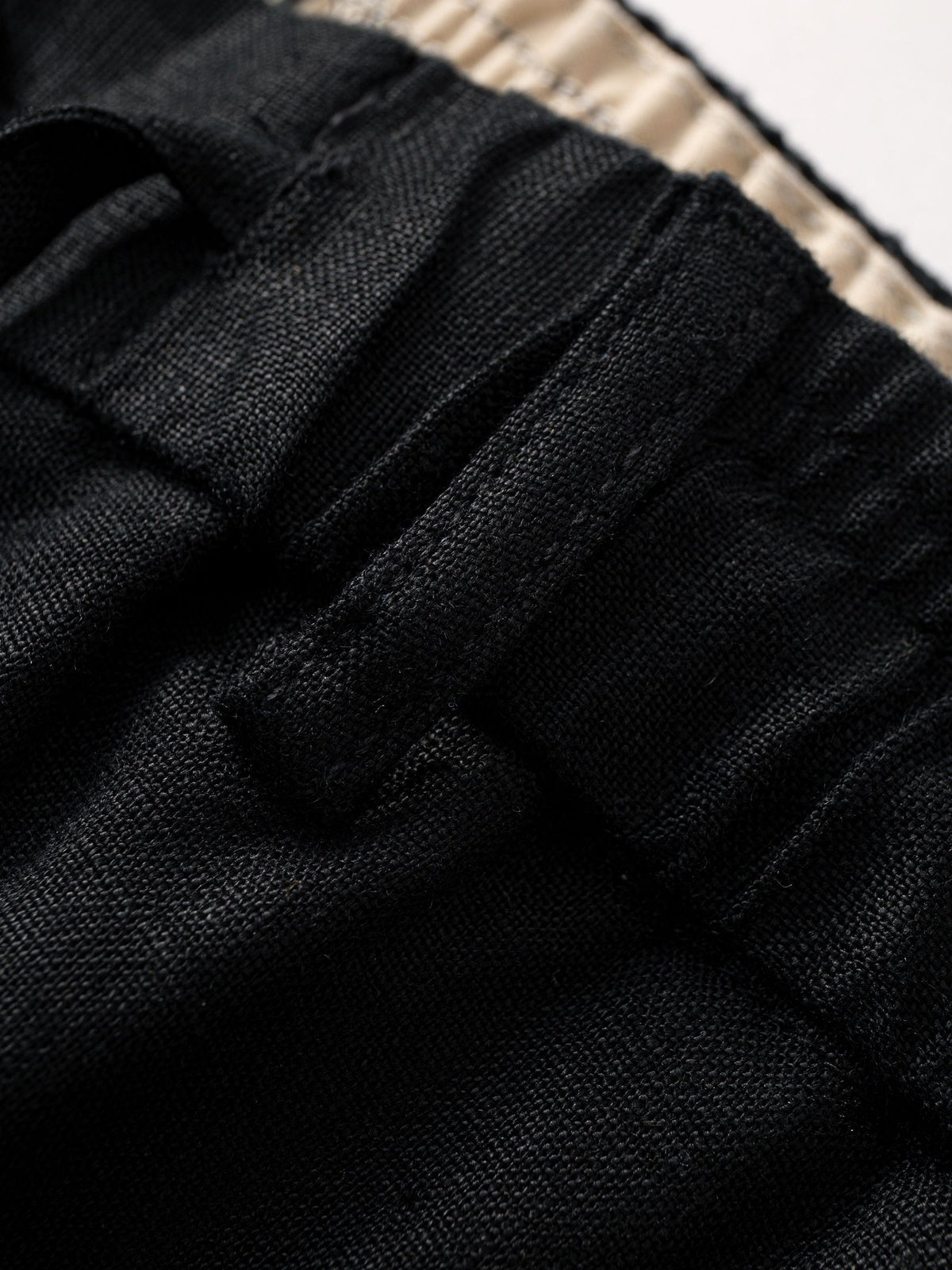 Belt loop detail on OROMEN Crosshatch Weave Drawstring Trousers
