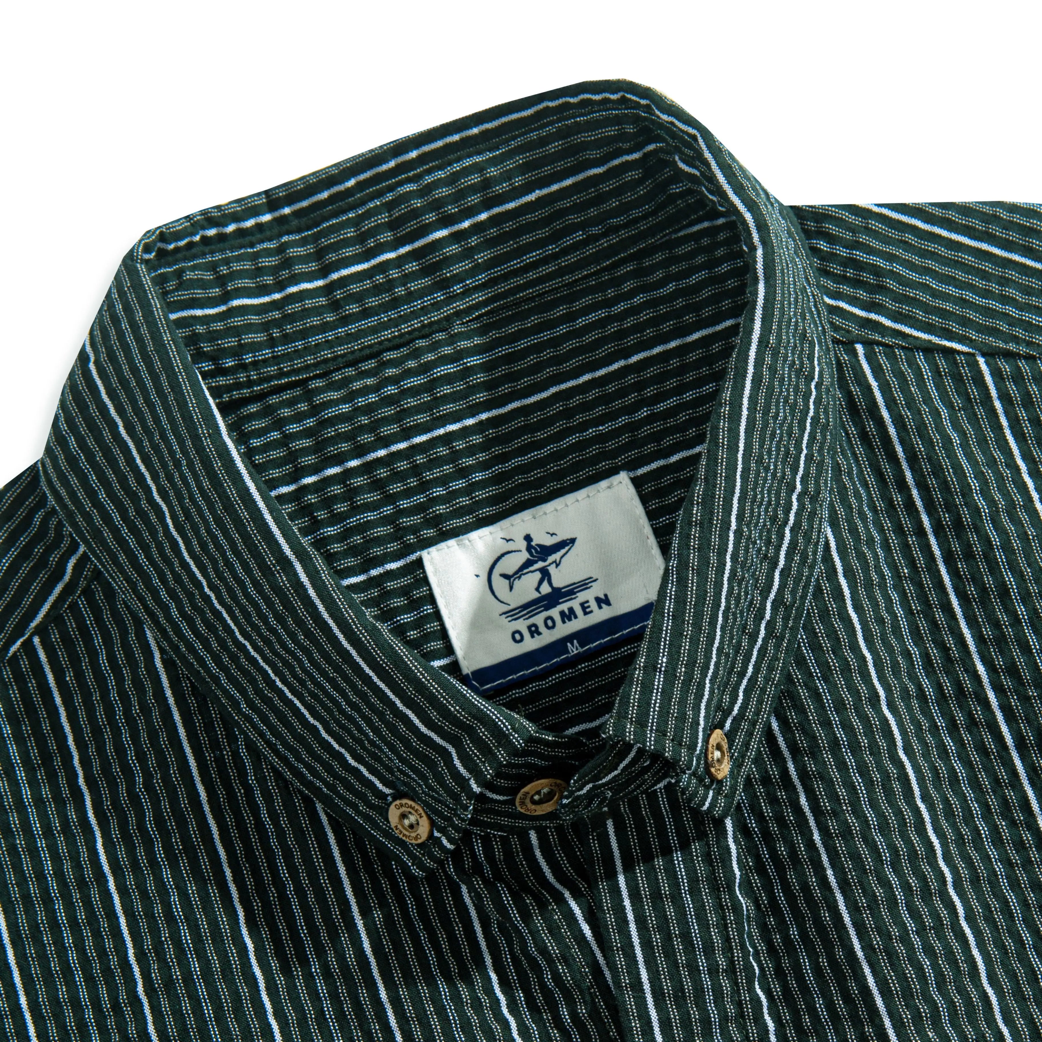 Button-Down Collar Detail — OROMEN Seersucker Texture Shirt