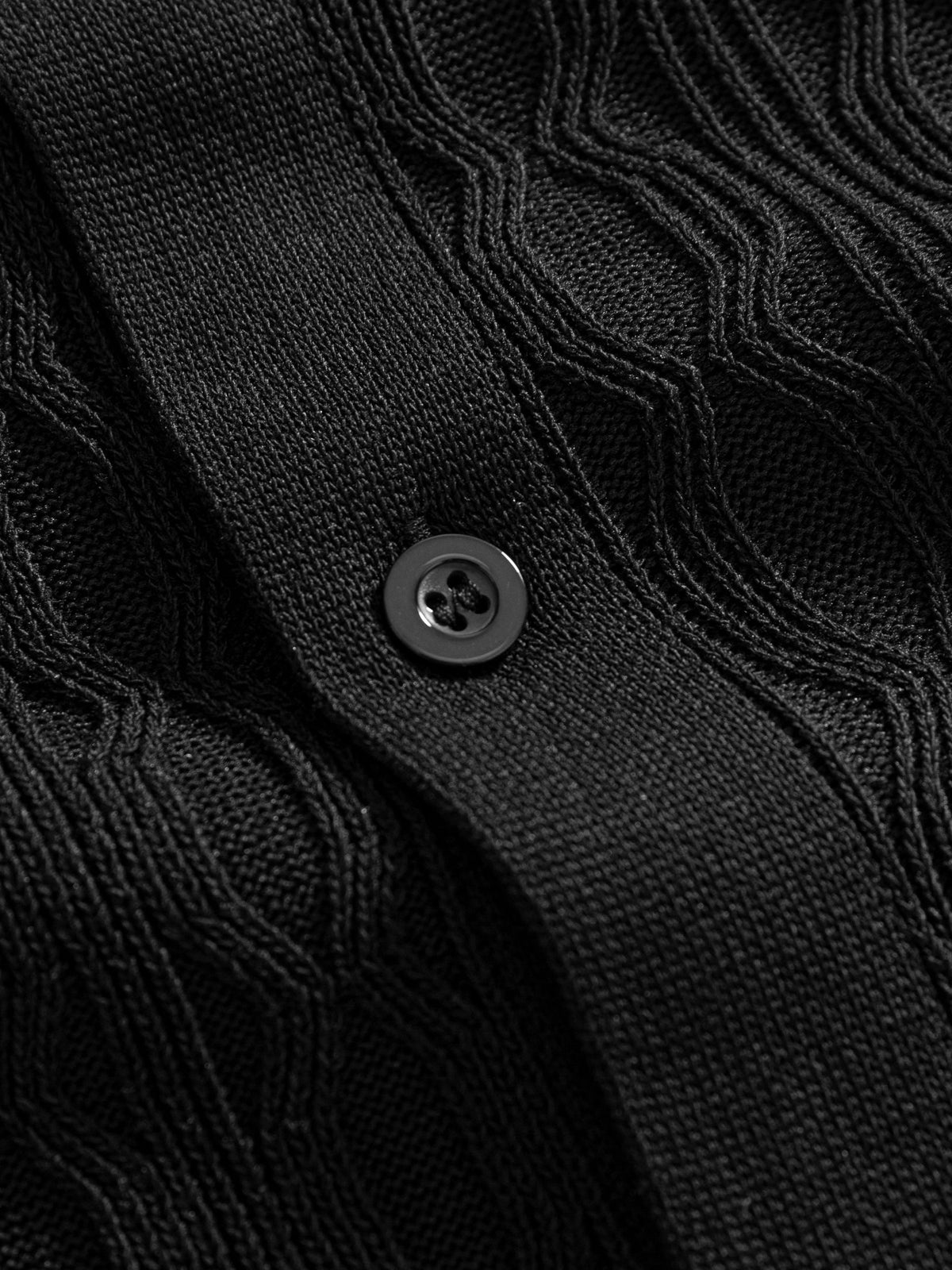 Button closure and placket detail of OROMEN Wave Jacquard Knit Polo