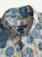 Button-down collar and neckline detail of OROMEN Cherry Blossoms in Full Bloom Shirt