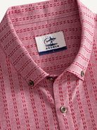 Button-down collar and neckline detail of OROMEN Sashiko Coral Cotton Shirt