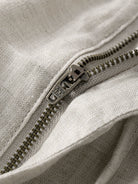 Button fly and zipper closure detail of OROMEN Crosshatch Weave Relaxed Trousers