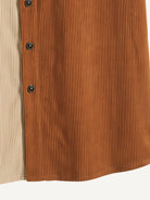 Button placket and bottom hemline detail on OROMEN Canyon Corduroy Hooded Shirt