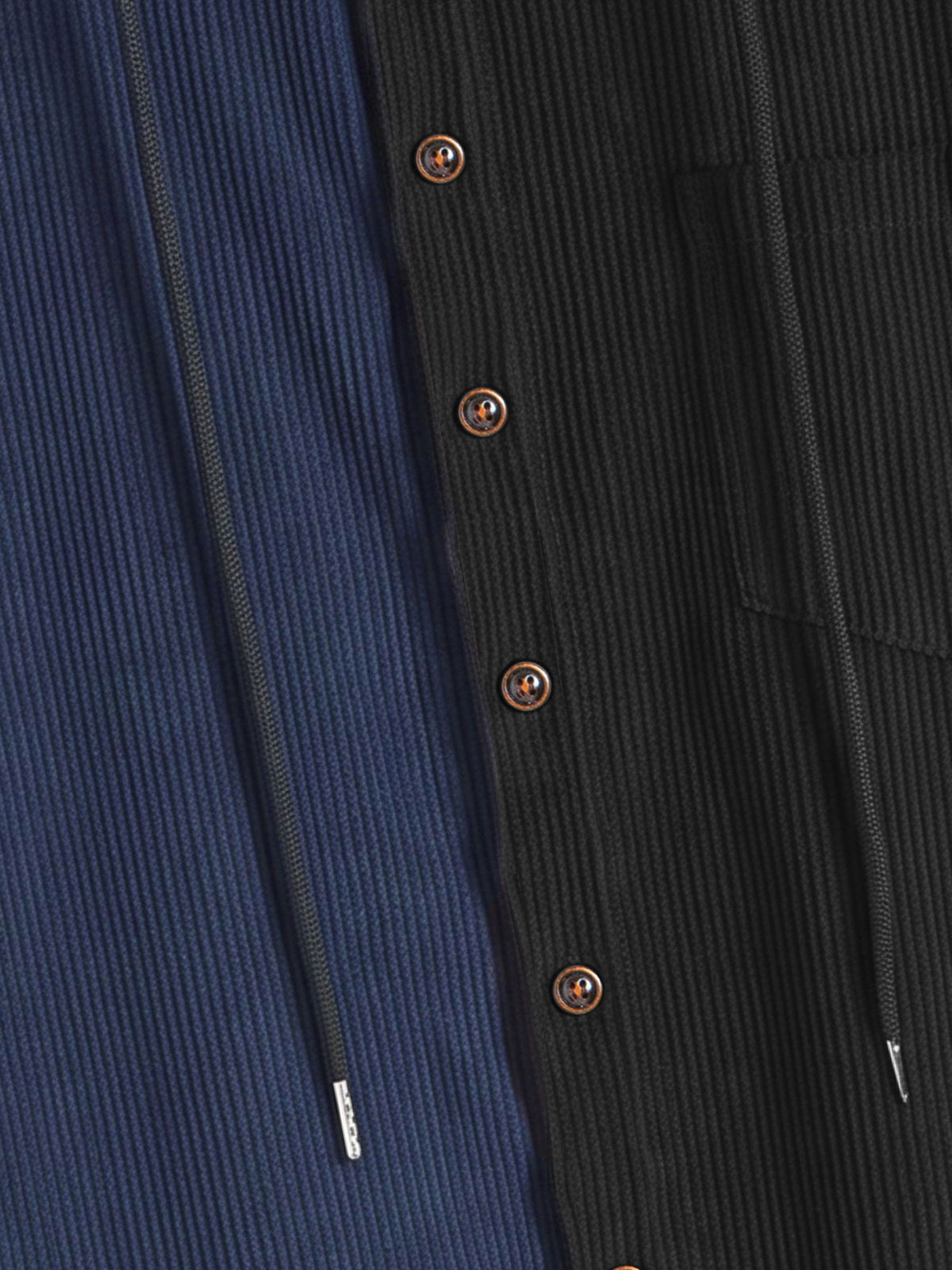 Button placket detail on OROMEN Lodge Corduroy Hooded Shirt