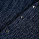 Button placket detail of OROMEN OROAW042 Checkered Jacquard Shirt, navy jacquard fabric, clean button finish, Japanese artisan quality