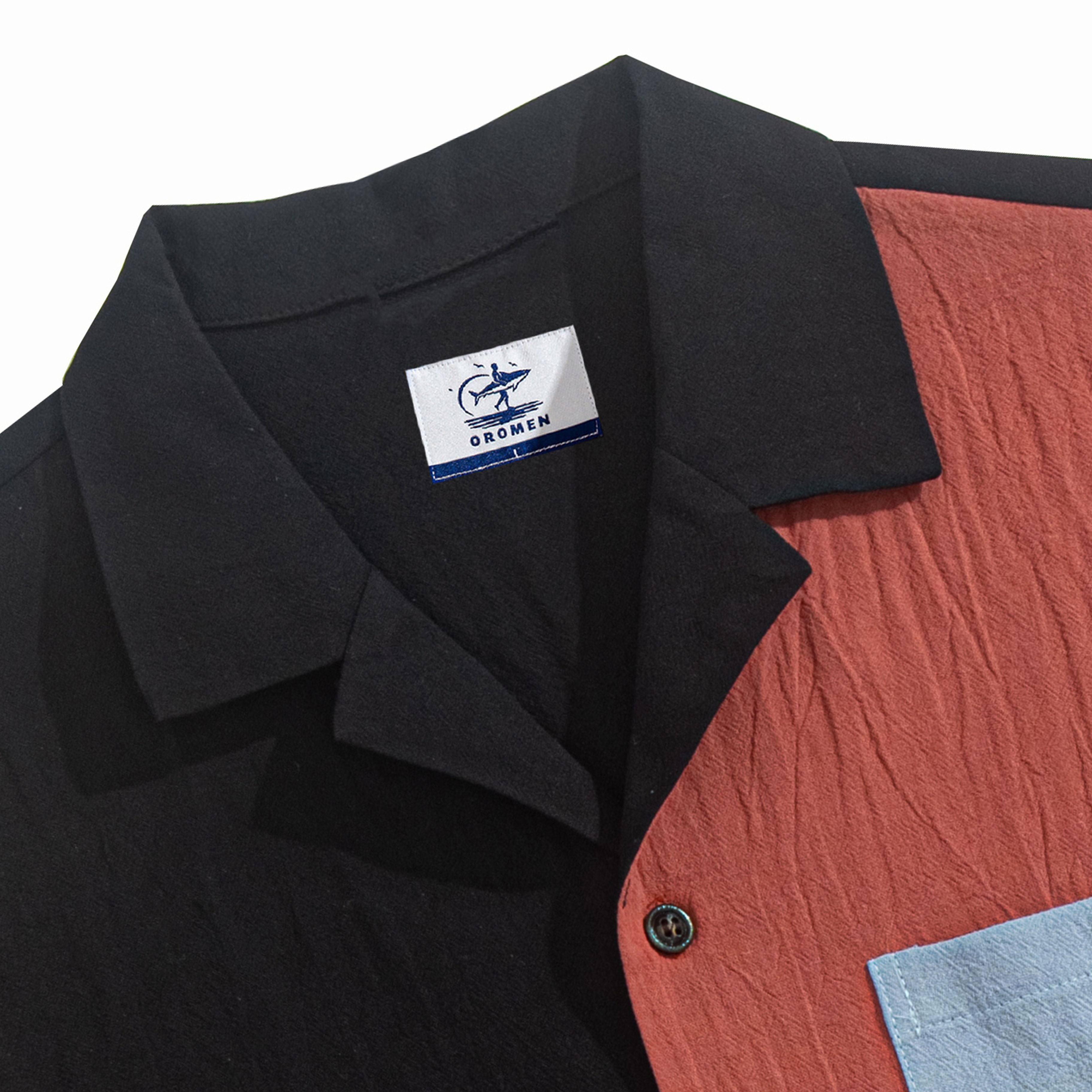 Camp Collar Detail – OROMEN Bold Colorblock Cotton Shirt