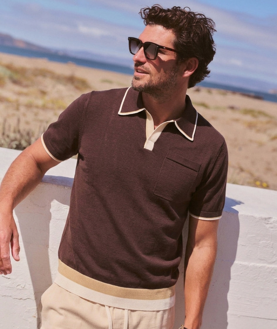Casa Mocha Knit Polo - in Model