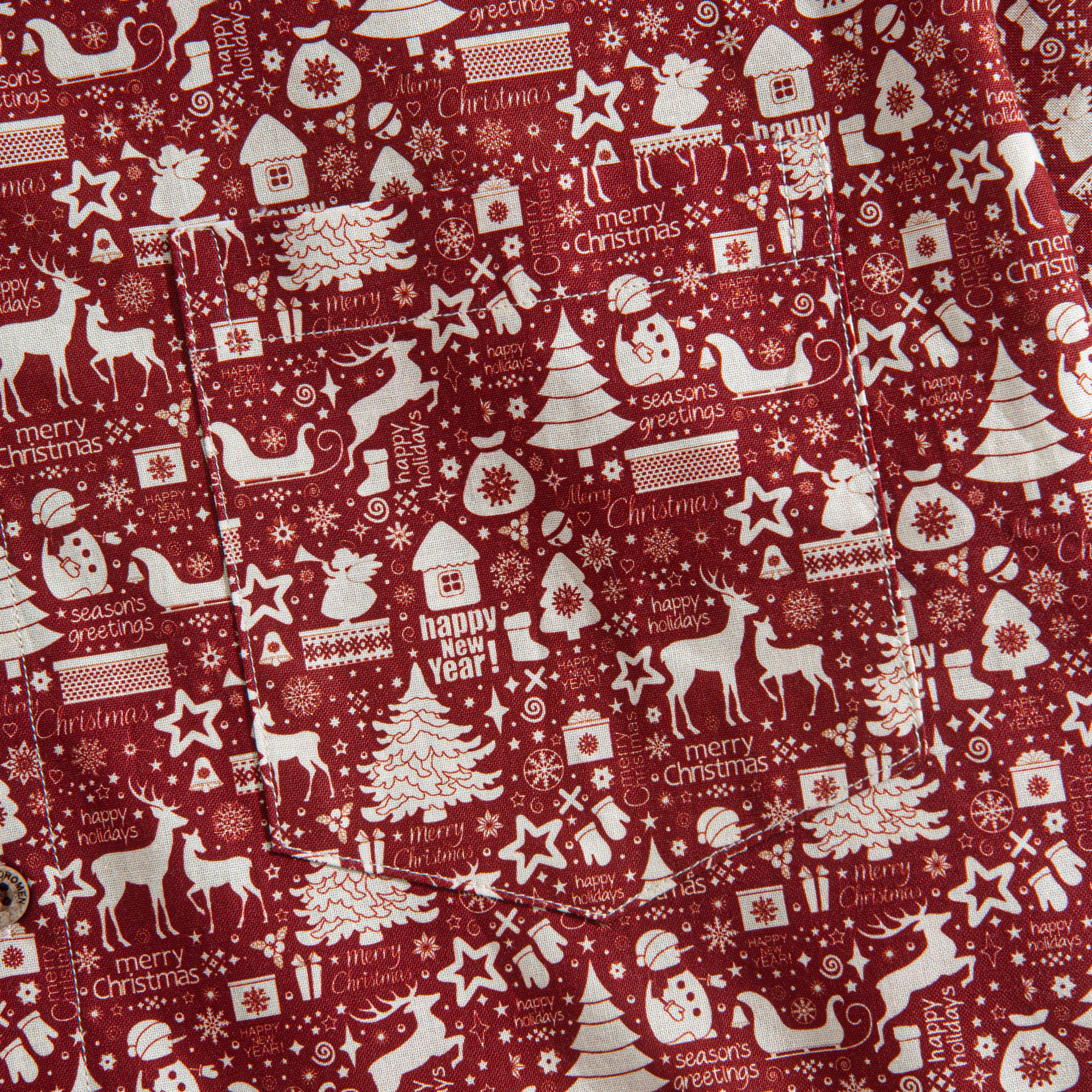 Chest Pocket Detail – OROMEN Fantasy Christmas Patchwork Shirt