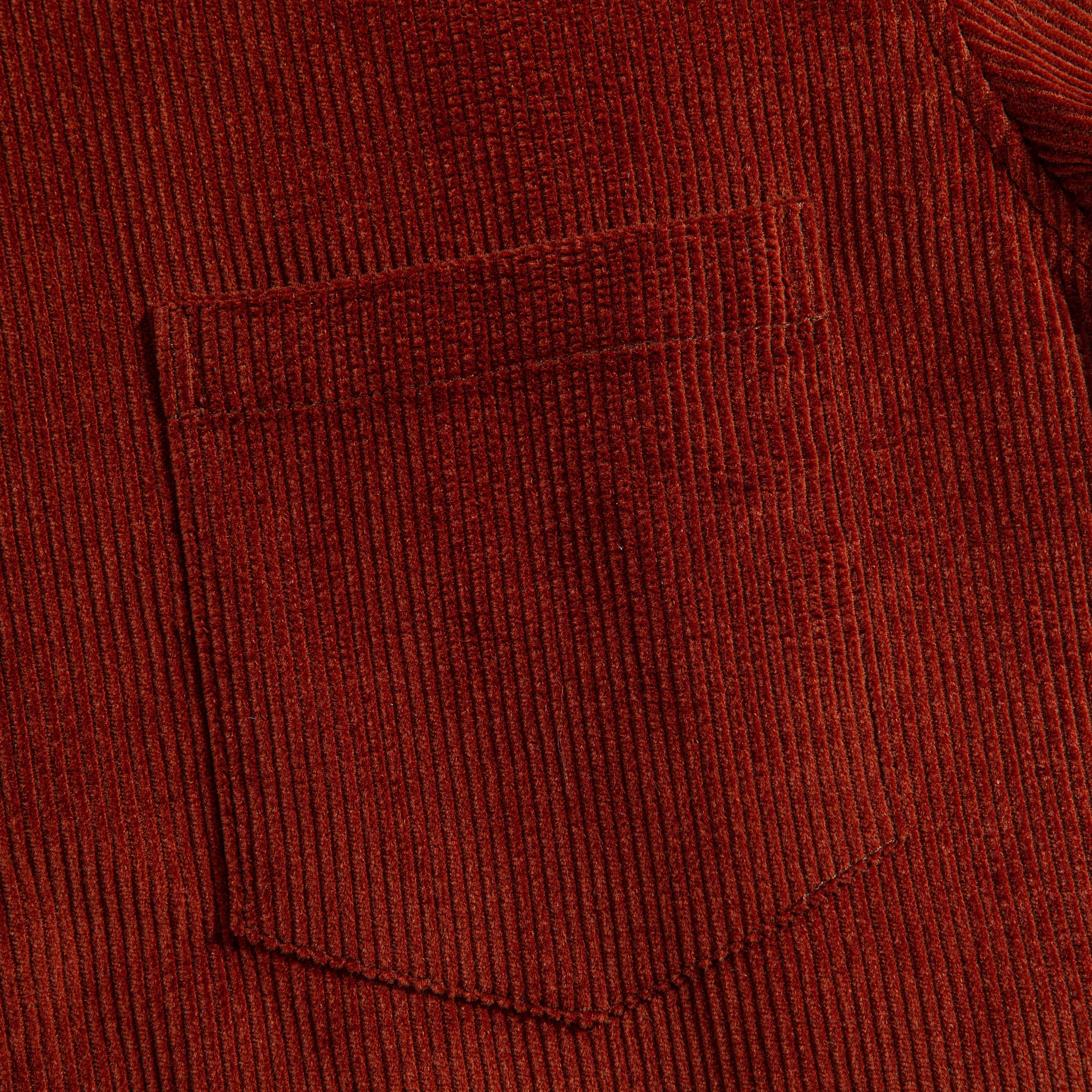 Chest Pocket Detail on OROMEN Men's Vintage Burgundy Cotton Corduroy Short Sleeve Shirt