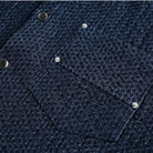 Chest pocket detail of OROMEN OROAW042 Checkered Jacquard Shirt, flush patch pocket, navy blue jacquard check, precise stitching