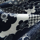 Close-up detail of OROMEN Seigaiha Asanoha Sakura Japanese pattern shirt fabric