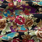 Close-up of Japanese peony and cloud pattern on premium cotton fabric