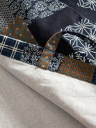 Close-up of adjustable front tie closures on 100% cotton Indigo Asanoha Patchwork Haori Jacket