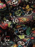 Close-up of tonal front buttons on OROMEN Sugar Skulls cotton shirt