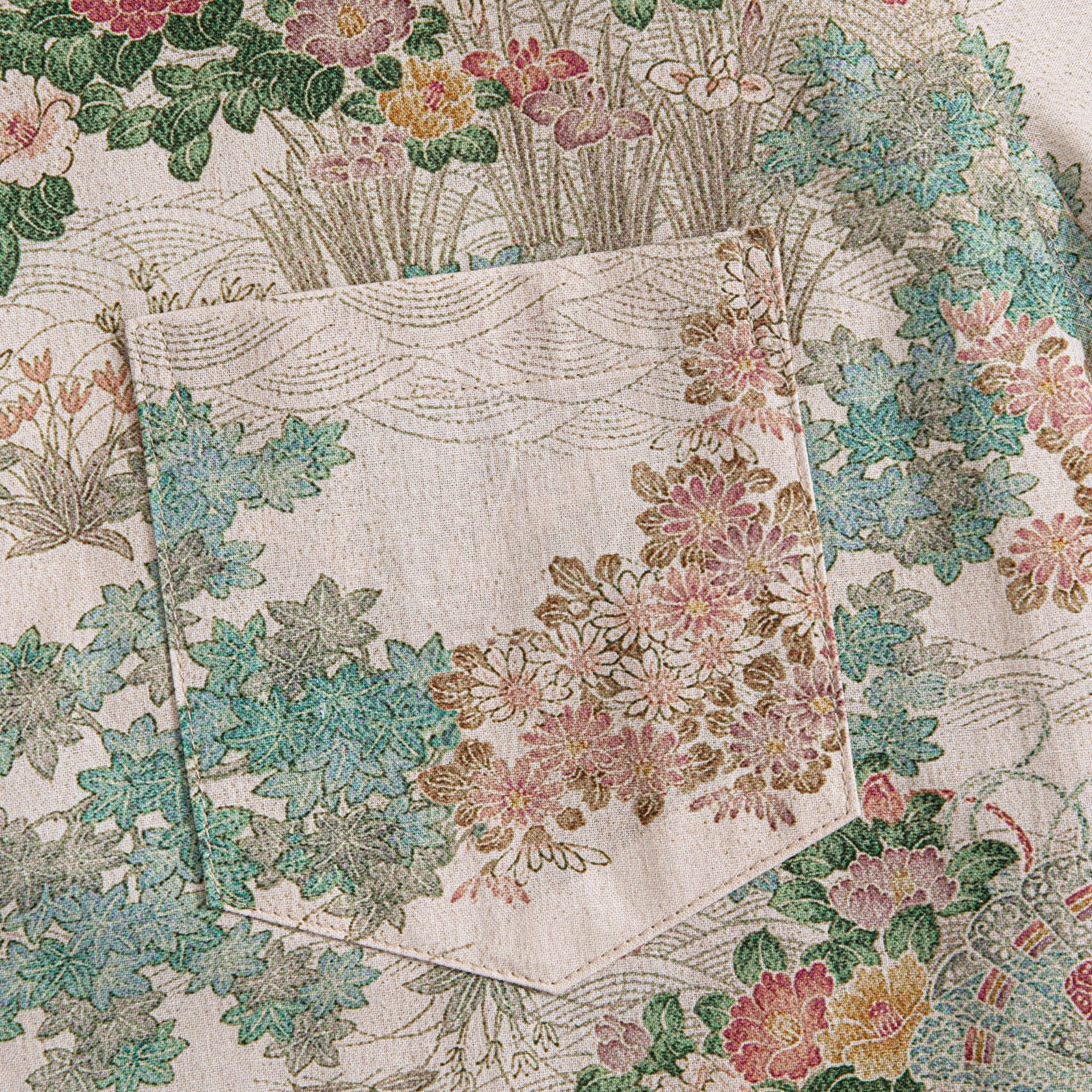 Close-up of traditional Japanese Ukiyoe cherry blossom and mountain landscape print